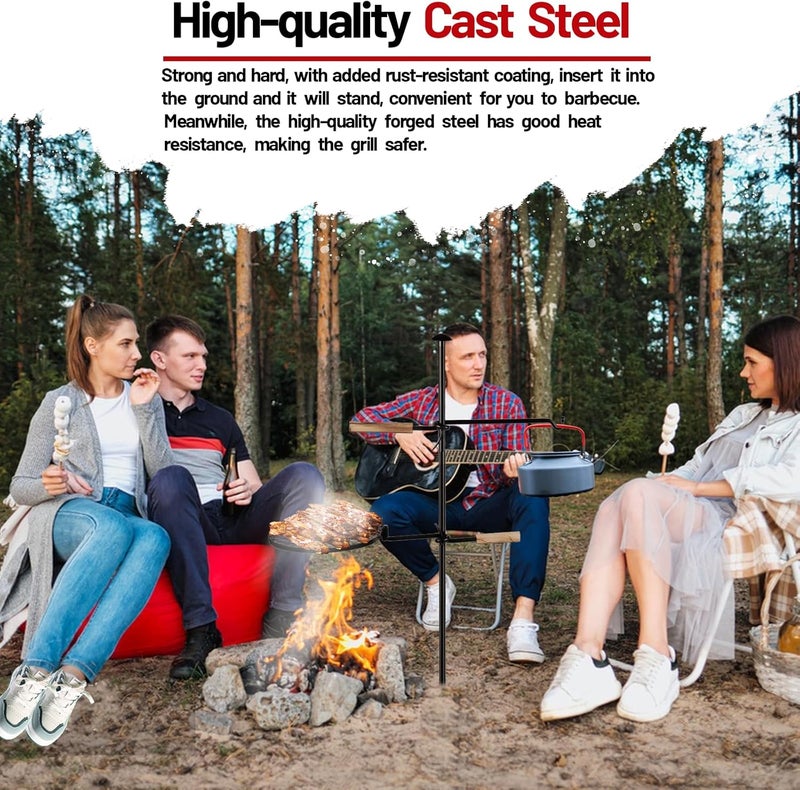 AVOFOREST Swivel Campfire Grill Grate Heavy Duty Camping Grill 360° Adjustable Over Fire Pit Grill for Outdoor Barbecue Camping Garden Dinner - 48" Rustproof Long Stakes - Image 5